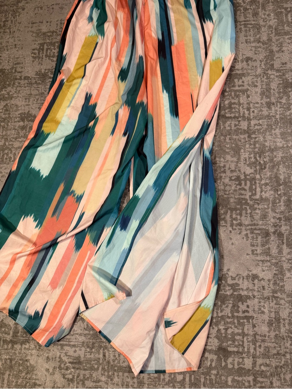 Colorful Striped Drawstring Wide Leg Pants Teal Coral Mint Mustard Women's 3XL - Picture 8 of 9
